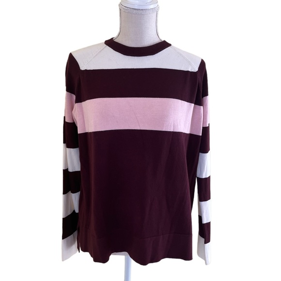 Lela Rose Pearl Wine/Pink/Cream Striped Colorblock Sweater S - Picture 2 of 10